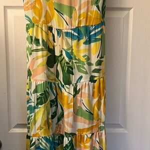 Tropical Leaf Print Maxi Dress